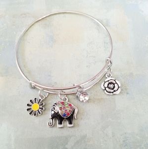 Charm bracelet elephant and flowers